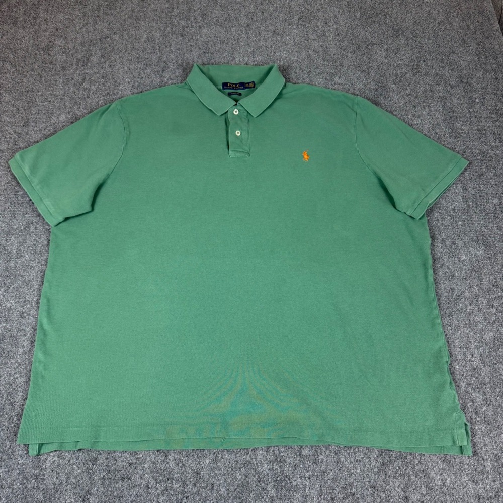 Polo Ralph Lauren Mens XXL Classic Fit Pique Polo Shirt Green Orange Pony Logo